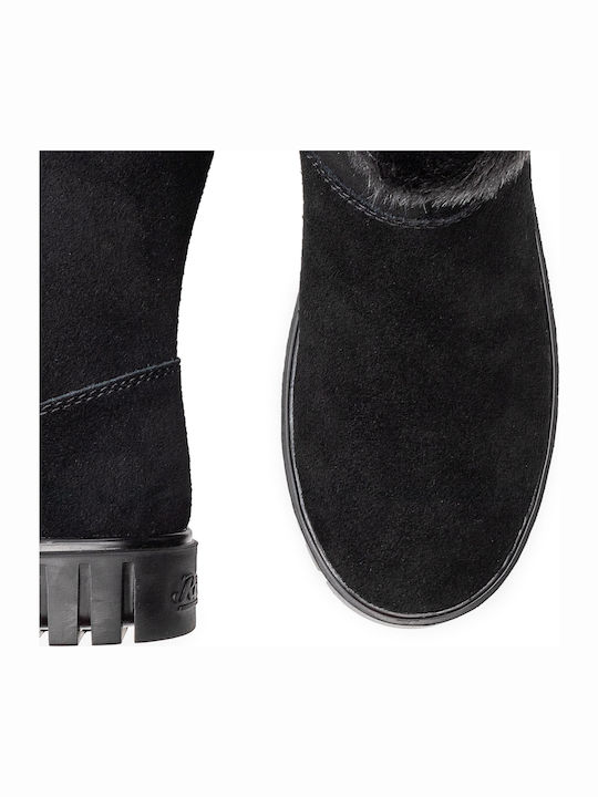 Leather Women's Ankle Boots with Fur Black