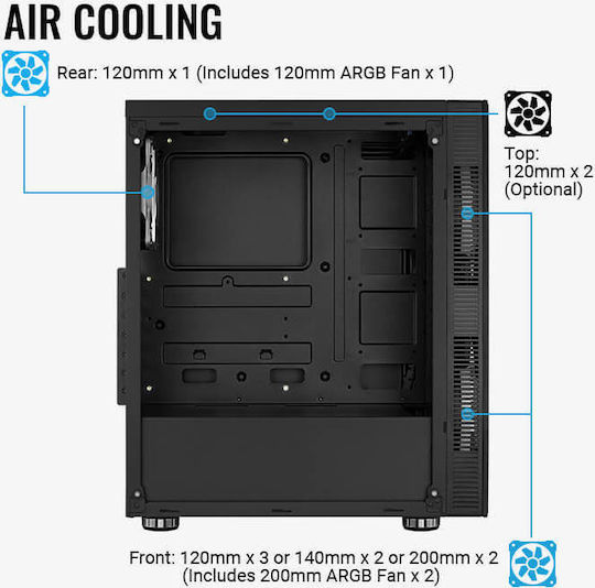 Aerocool Python Gaming Midi Tower Κουτί Υπολογιστή με Πλαϊνό Παράθυρο και RGB Φωτισμό Μαύρο