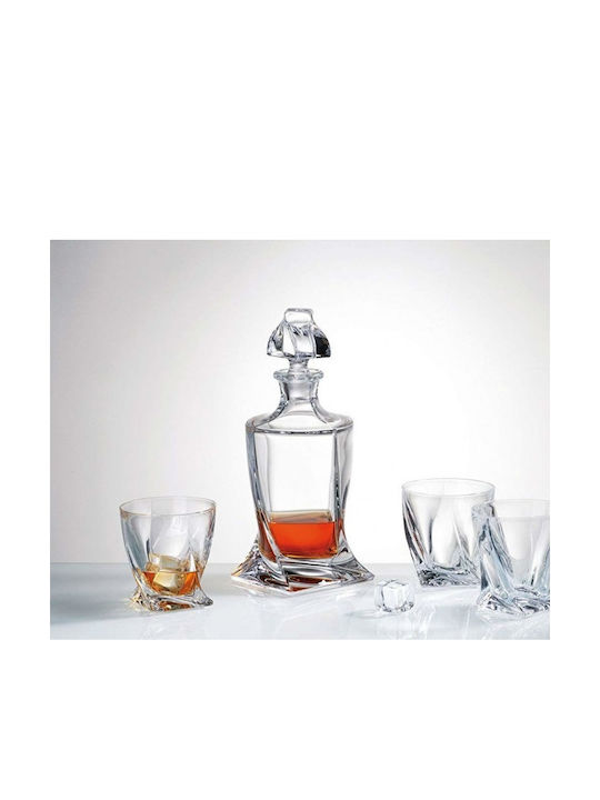 Bohemia Quadro Cristal Carafă de Servire Whiskey 27.9buc cu Dop și Pahare Transparentă 340ml 7buc