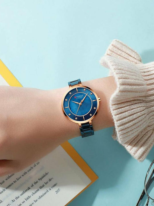 Curren Women's Watch with Blue Metal Bracelet