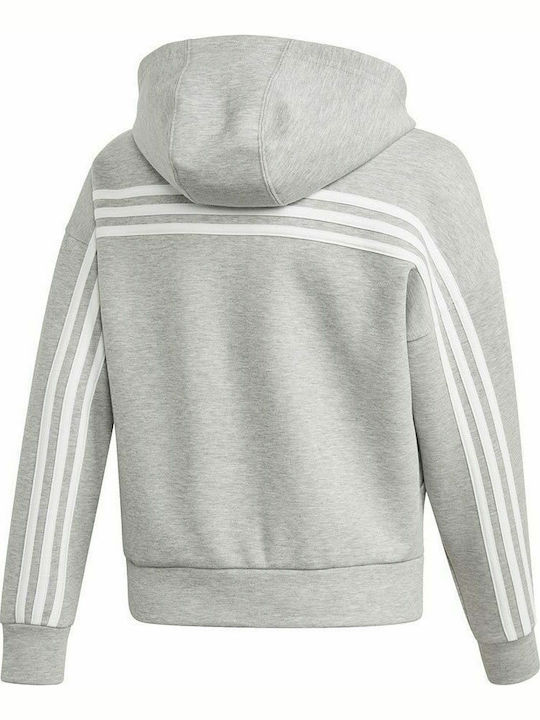 Adidas Boys Athleisure Hooded Sweatshirt Must Haves 3-Stripes with Zipper Gray