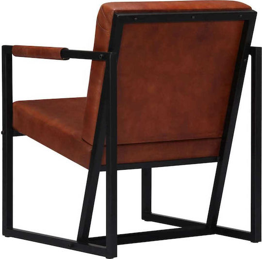 Sessel aus echtem Leder Braun 55x62x75cm