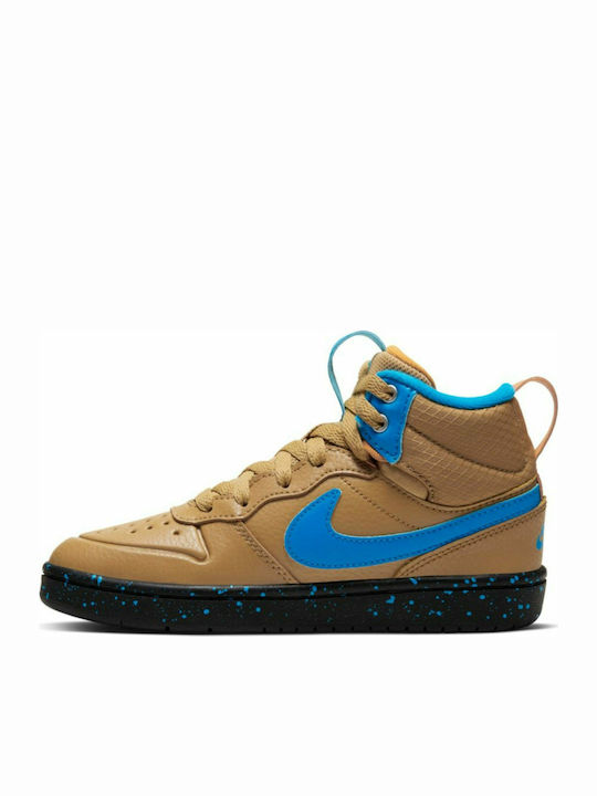 Court Court Borough Mid 2 Boot PS Kids Sports Shoes with Laces Club Gold / Blue Hero / Kumquat