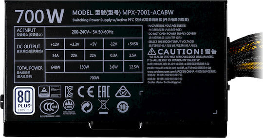 CoolerMaster MWE 700 rev. 2.0 700W Λευκό Τροφοδοτικό Υπολογιστή Full Wired 80 Plus Standard