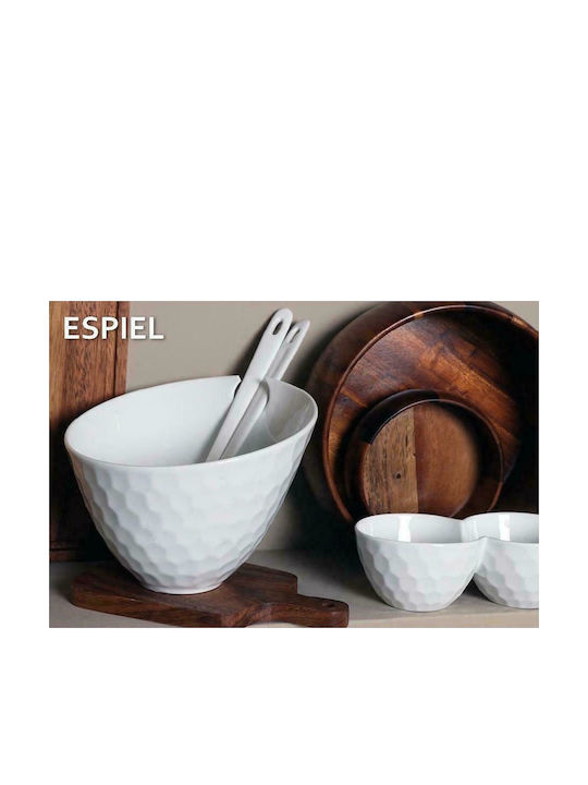 Espiel Honeycomped Salatieră cu Linguri din Porțelan Alb 20x20x17cm 1buc
