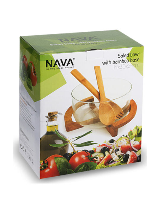Nava Terrestrial Салатна купа с лъжици Стъклен Прозрачен 30x24x14см 4бр