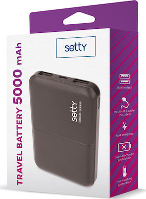Setty GSM043159 Power Bank 5000mAh με 2 Θύρες USB-A Μαύρο