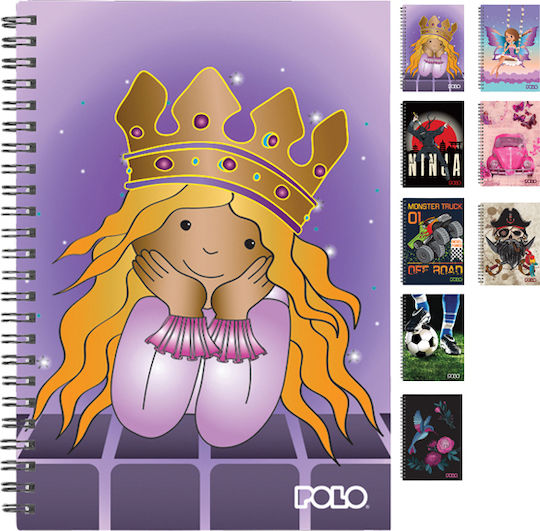 Polo Spiral Notebook Ruled A4 90 Sheets 3 Subjects Art 1pcs (Μiscellaneous Designs/Colors)