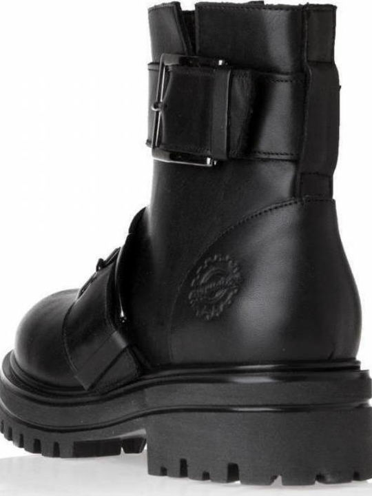 Leder Stiefeletten Damen Schwarz