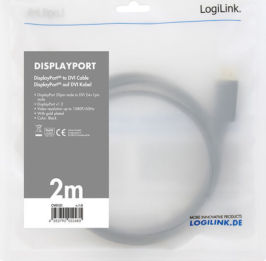 LogiLink 5m DVI-D male to DisplayPort male Cable Black (CV0133)