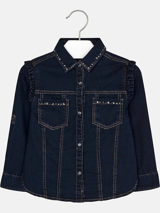 Mayoral Kids One Color Denim Shirt Navy Blue