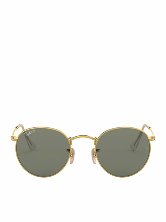 Ray Ban Round Metal Unisex Sunglasses with Gold Metal Frame and Green Polarized Lens RB3447 001/58