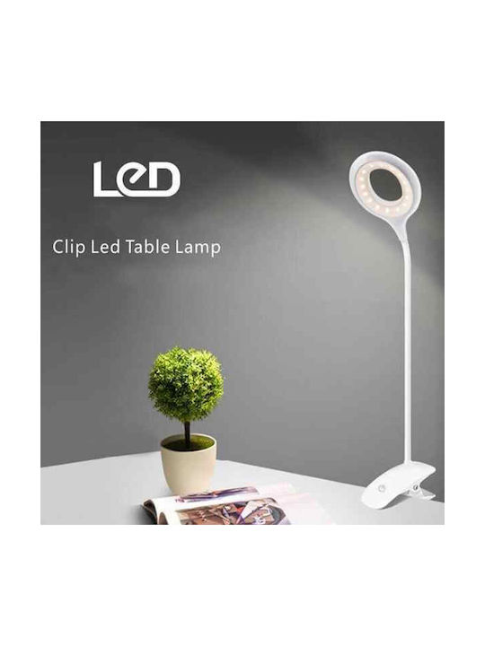 Atman Rechargeable LED Office Lamp with Flexible Arm and Clip in White Color