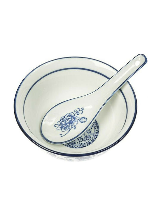 Artekko Serving Bowl Round Made of Porcelain Λευκό-Μπλε with Diameter 11.5cm 1pcs