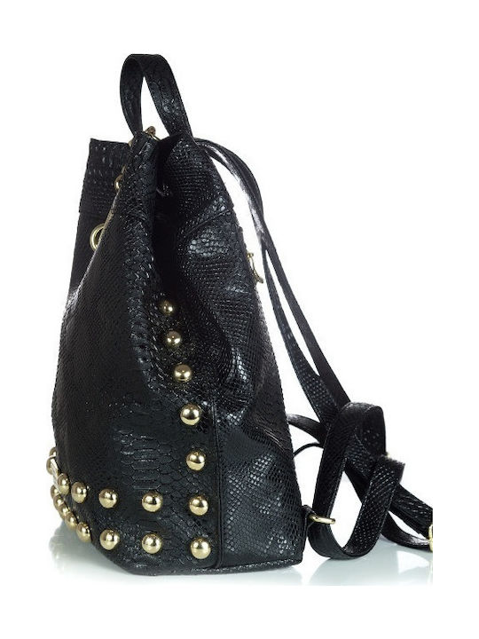 Black n' Metal Croco Pattern Geantă de damă De spate Black With Gold Grommet