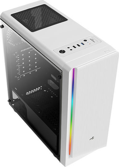 Aerocool Rift Геймърско бюро Midi Tower Компютърна кутия със страничен прозорец и RGB осветление Бял