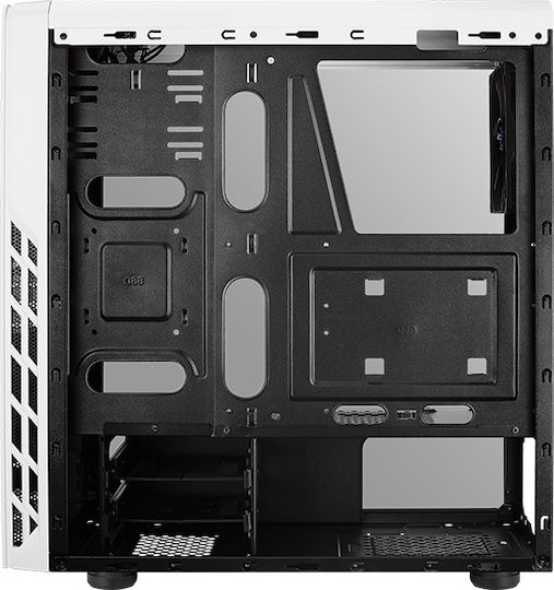Aerocool Rift Геймърско бюро Midi Tower Компютърна кутия със страничен прозорец и RGB осветление Бял