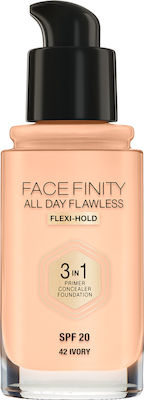 Max Factor Facefinity All Day Flawless 3-in-1 Flüssiges Make-up LSF20 42 Ivory 30ml