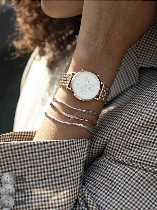 Rosefield The Gabby Γυναικείο Ρολόι 33mm Χρονογράφος Μπαταρίας με Ροζ Χρυσό Μεταλλικό Μπρασελέ