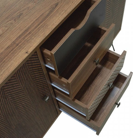 Boho Wooden Sideboard With Drawers Walnut 122x40x86cm
