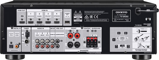 Onkyo TX-SR393 Heimkino-Radioverstärker 4K 5.2 Kanäle 135W/6Ω mit HDR und Dolby Atmos Schwarz