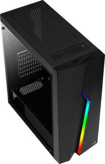 Aerocool Bolt Gaming Midi Tower Κουτί Υπολογιστή με Πλαϊνό Παράθυρο και RGB Φωτισμό Μαύρο