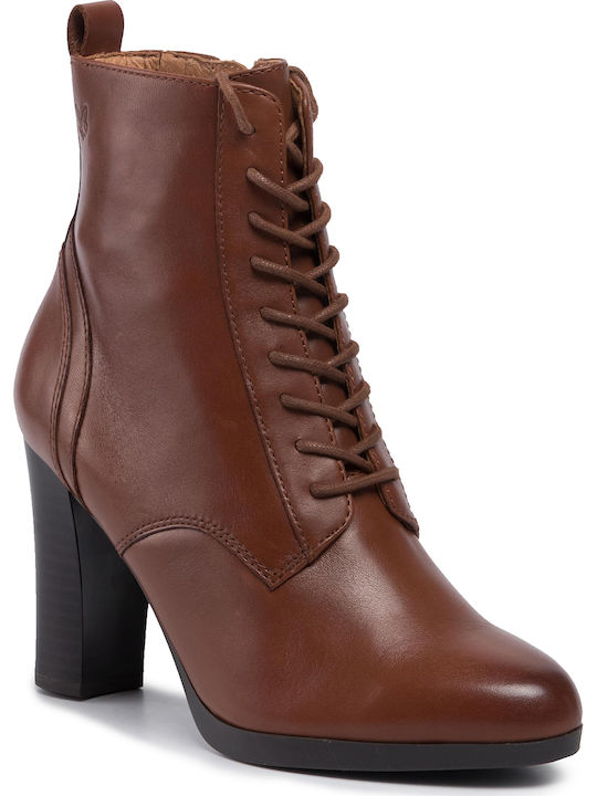 Caprice Leather Women's Ankle Boots Tabac Brown