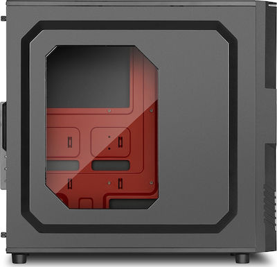 Sharkoon T3-W Midi Tower Computer Case with Window Panel Red