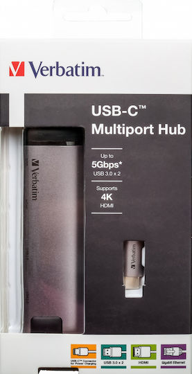 Verbatim USB-C Docking Station mit HDMI 4K PD Ethernet Silber (49141)