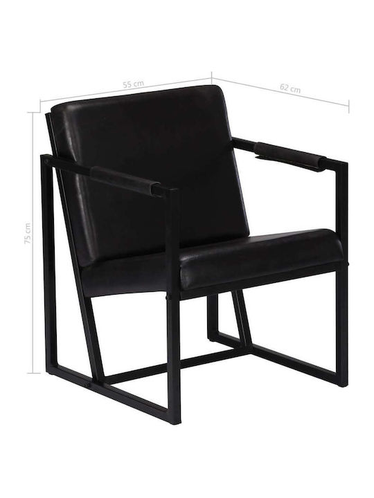 Πολυθρόνα από Γνήσιο Δέρμα Μαύρη 55x62x75cm