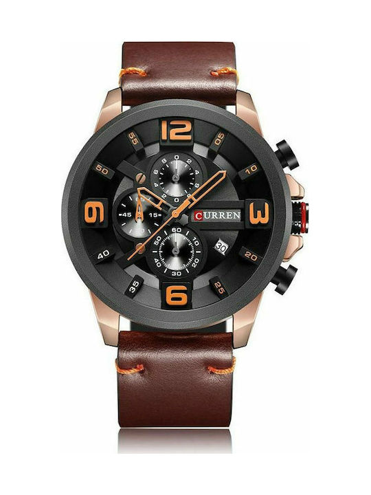 Curren Watch Chronograph Battery with Leather Strap Brown