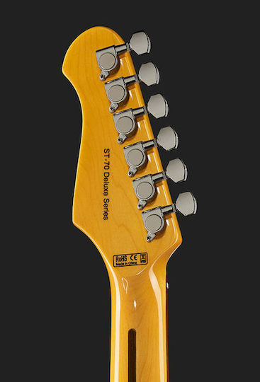 Harley Benton ST-70 Elektrische Gitarre Stratocaster mit HSS Tonabnehmerkonfiguration Schwarz