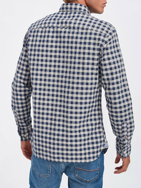 Jack & Jones Men's Shirt Long Sleeve Cotton Checked Navy Blue