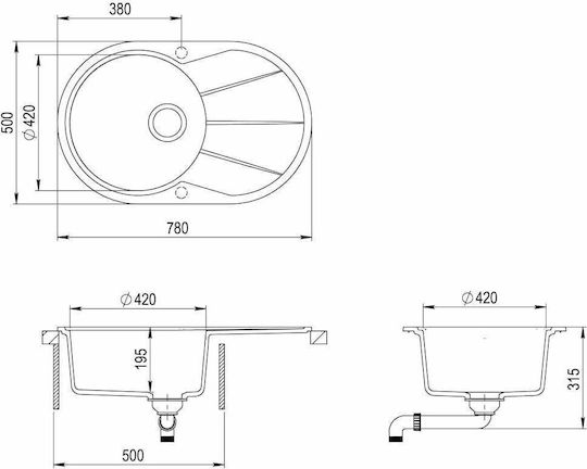vidaXL Drop-In Spüle aus Verbundgranulat B78xT50cm White