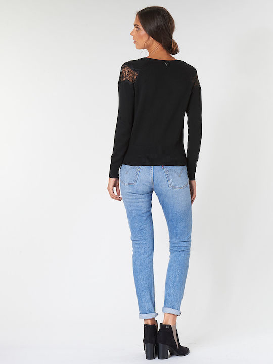 Guess Women's Long Sleeve Pullover with V Neck Black