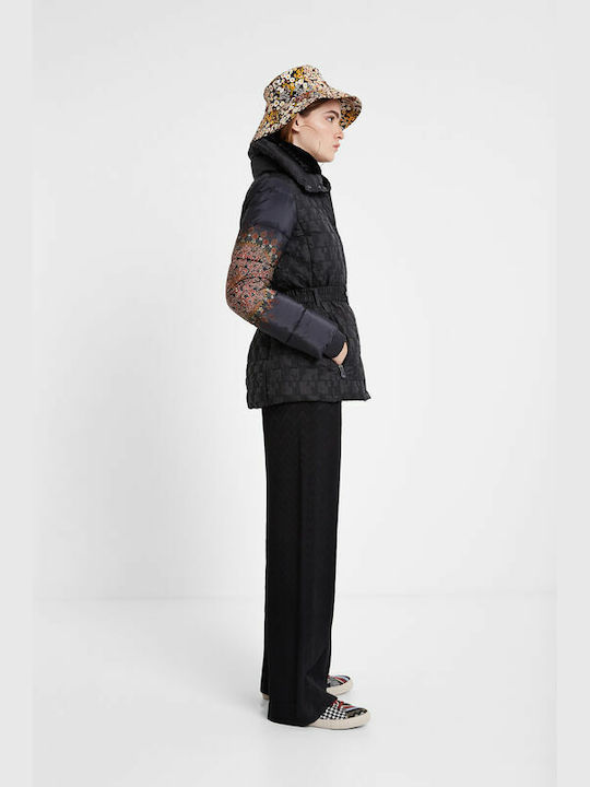 Kurz Damen Puffer Jacke für Winter Schwarz