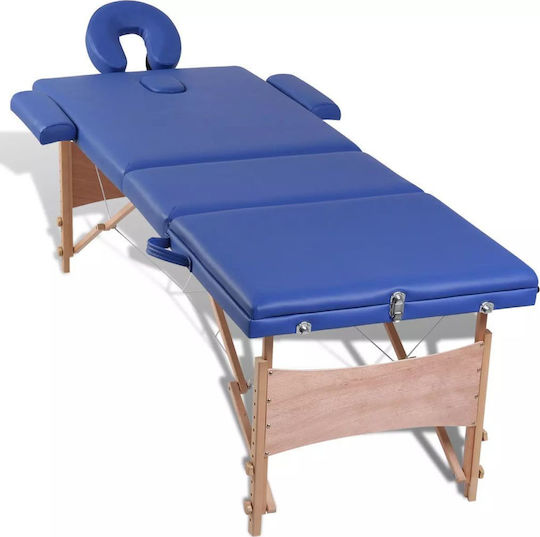 vidaXL Wooden Portable/Folding Blue Massage and Physiotherapy Bed 186x68cm 3 Positions