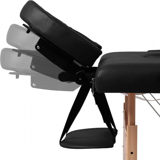 vidaXL Wooden Portable/Folding Black Massage and Physiotherapy Bed 186x68cm 3 Positions