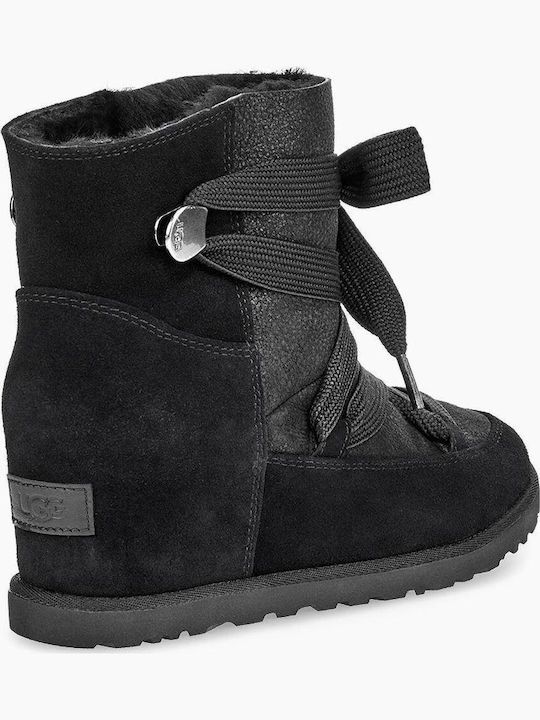 Classic Suede Women's Ankle Boots Platform & Fur Black
