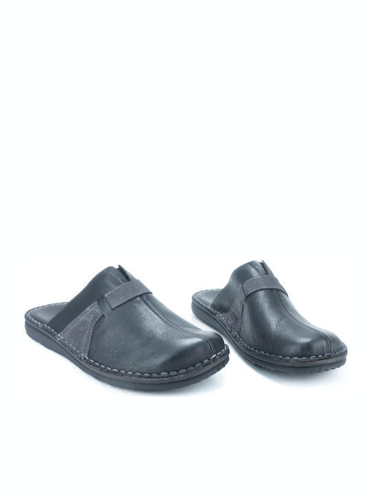 Parex Men's Leather Slippers Black