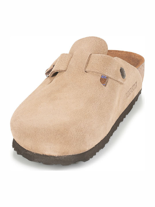 Boston Soft Footbed Anatomical Leather Women's Slippers Beige Narrow Fit