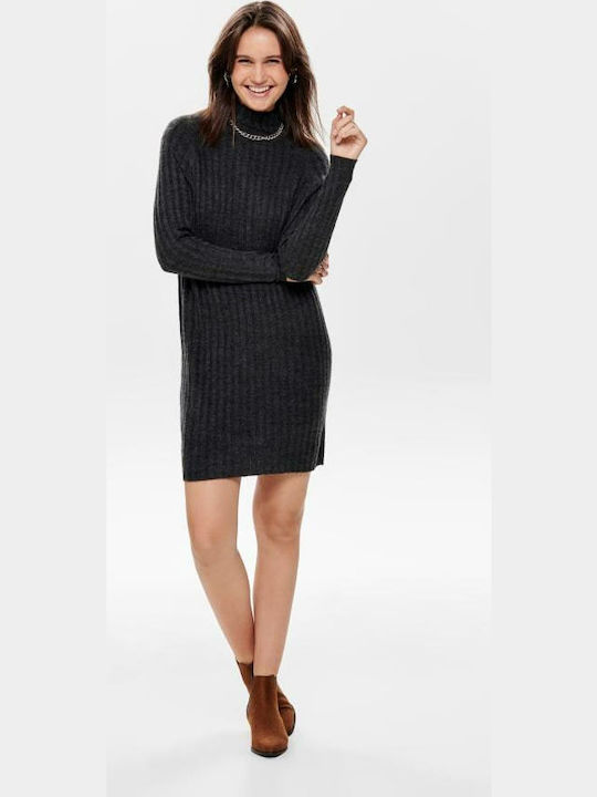 Only Mini Dress Knitted Turtleneck Dark Grey Melange