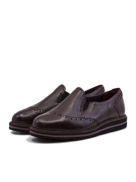 Salandra Wine Ανατομικά Γυναικεία Slip-On Δερμάτινα Μπορντό