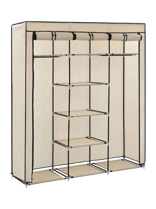 vidaXL Fabric Wardrobe with Zipper and Shelves in Beige Color 150x45x175cm