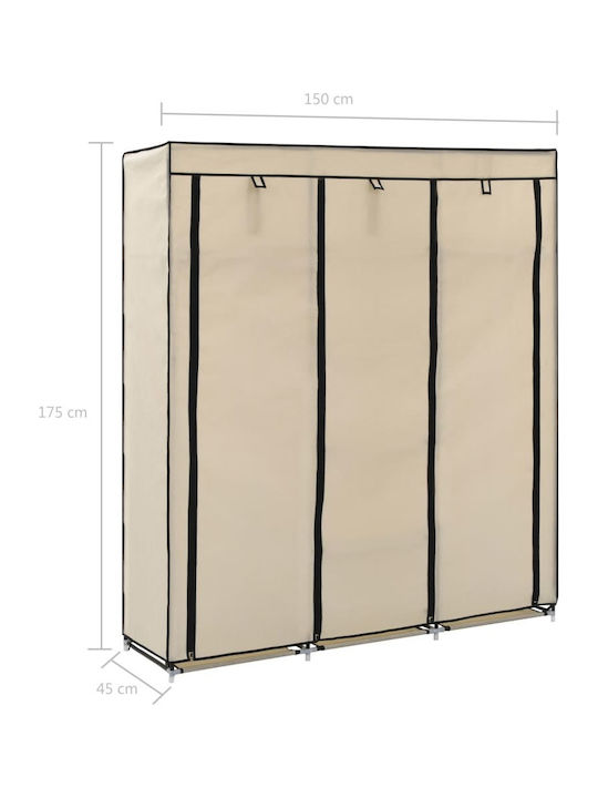 vidaXL Fabric Wardrobe with Zipper and Shelves in Beige Color 150x45x175cm