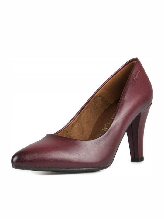 Leather Pointed Toe Stiletto Burgundy High Heels