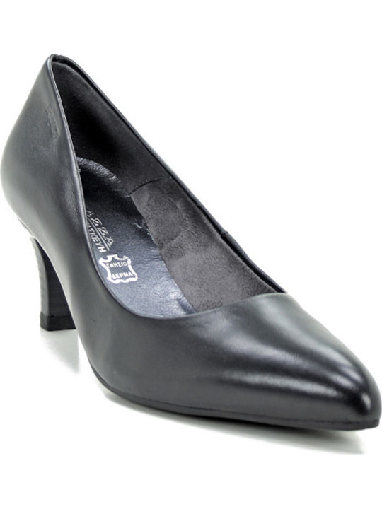 Leder Spitze Zehe Pumps mit Chunky Mittlerem Absatz Schwarz