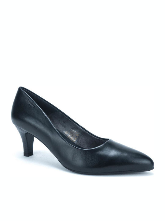 Leder Spitze Zehe Pumps mit Chunky Mittlerem Absatz Schwarz