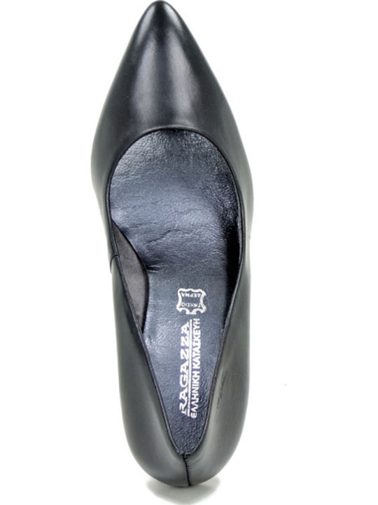 Leder Spitze Zehe Pumps mit Chunky Mittlerem Absatz Schwarz