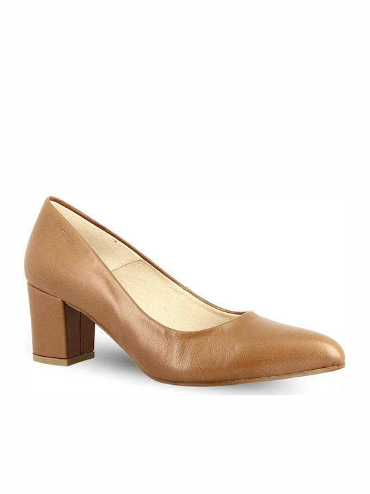 Anatomic Leather Pointed Toe Camel Medium Heels